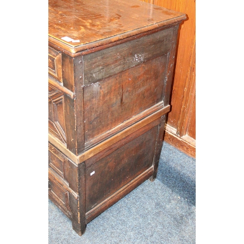 491 - 17th Century Cedar wood style chest, of Jacobean design, the drawers with block fronts, two short ov... 
