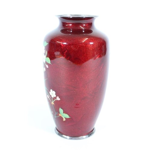 467 - Japanese Ginbari cloisonne enamel vase, late Meiji, decorated with polychrome blossom tree on a dimp... 
