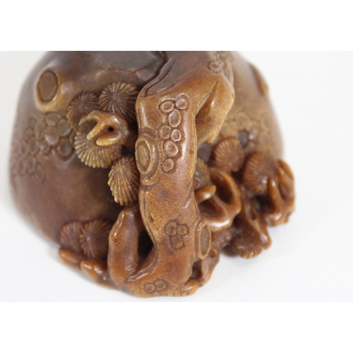 469 - Chinese Rhinoceros Horn libation cup, mid to late Qing period, the handle formed as a trunk extendin... 