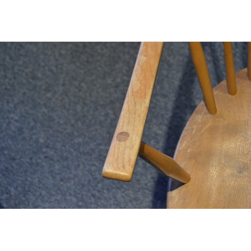 531 - Pair of Ercol elm and beech 'Cowhorn' chairs, 85cm high, and a pair of Ercol 'Quaker' chairs, c. 196... 
