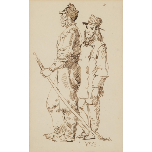 William Strang R.A (Scottish 1859-1921)Framed ink drawing of two ...