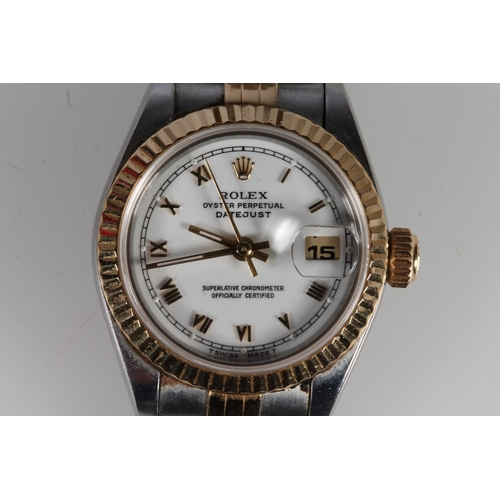 197 - Ladies Rolex Oyster Perpetual Datejust wristwatch, on yellow metal and stainless steel, model RS10, ... 