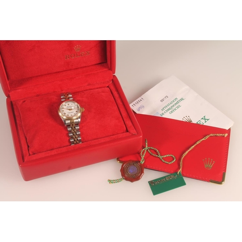 197 - Ladies Rolex Oyster Perpetual Datejust wristwatch, on yellow metal and stainless steel, model RS10, ... 
