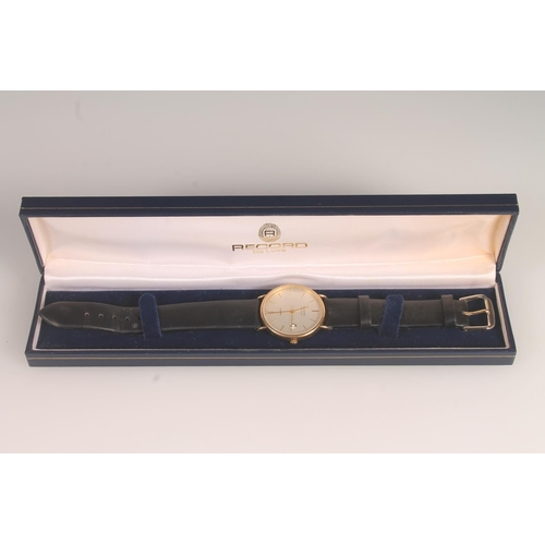 198 - Gents 9ct gold cased Record De Luxe quartz wristwatch, with date aperture at three o'clock, inscribe... 