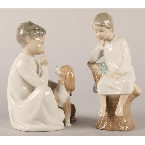 14 - Two Lladro figures, boy in tree and boy shushing dog (2)
