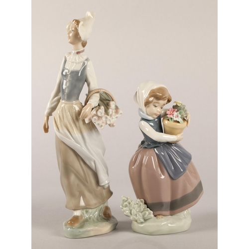 15 - Two Lladro figures Dutch flower maid and a young flower girl (2)