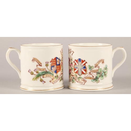 28 - Two rectangular creamware Queen Victoria 'Queen & Empress' wall plates, with a pair of 1897 comm... 