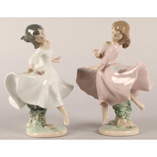 33 - Two Lladro figurines, girl with butterfly and girl with bird (2)