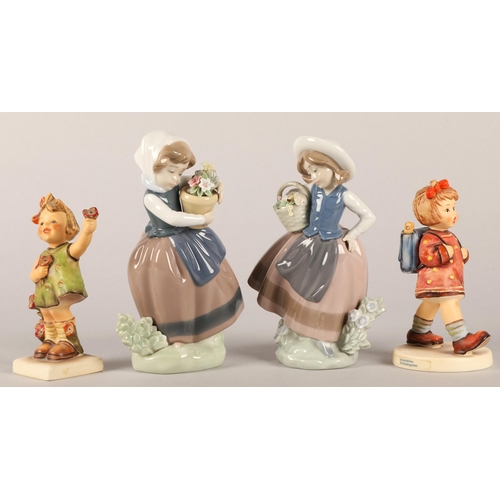 34 - Two Lladro figurines girls with flowers and two Hummel figurines (4)