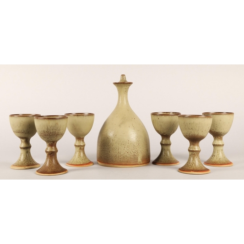 36 - Louis Hudson Cornwall studio pottery decanter and six goblets