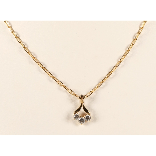 59 - 9ct gold pendant necklace set with three white stones, approx. 4g