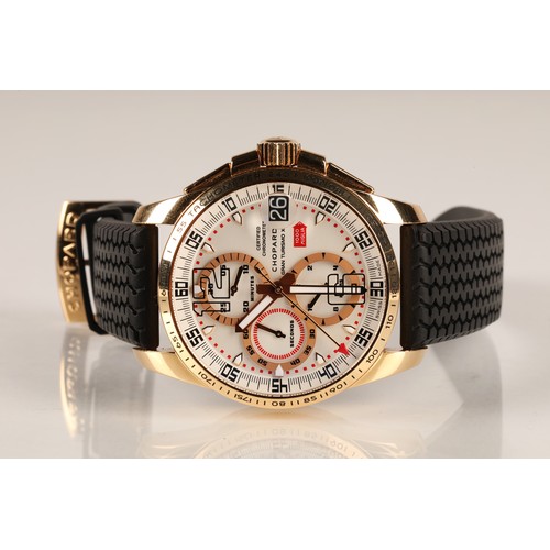 86 - Chopard 18ct rose gold chronometer Gentleman's wrist watch, the white enamel dial with three subsidi... 