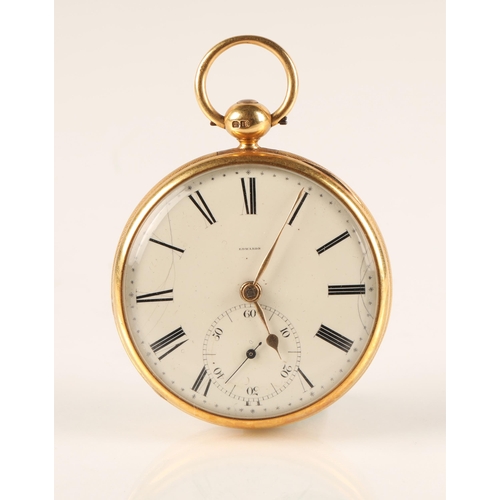 92 - Gents 18ct gold open face pocket watch, white enamel dial with Roman numerals and subsidiary dial, t... 