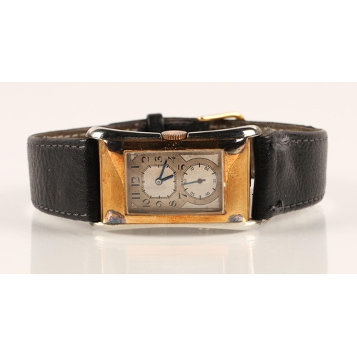 90 - Vintage Gentleman's Rolex Prince 9ct gold two tone wrist watch, rectangular silvered dial with numbe... 