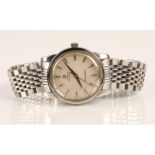 89 - Gents Omega automatic Seamaster wrist watch, silvered dial with baton hour markers on a stainless st... 