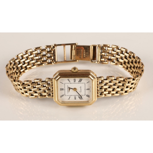 88 - Longines ladies 9ct yellow gold wrist watch, rectangular white dial with Roman numerals on a 9ct yel... 
