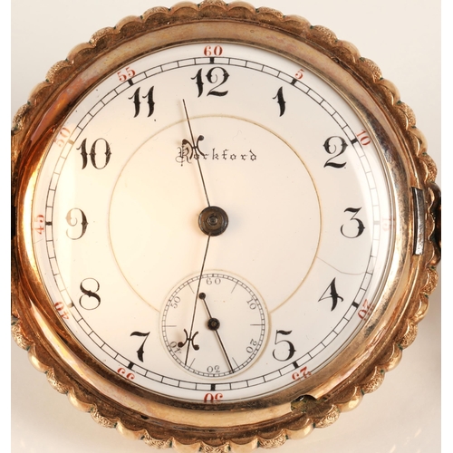 91 - Gents 14K gold Rockford full hunter pocket watch, white enamel dial with numbered hour markers and s... 