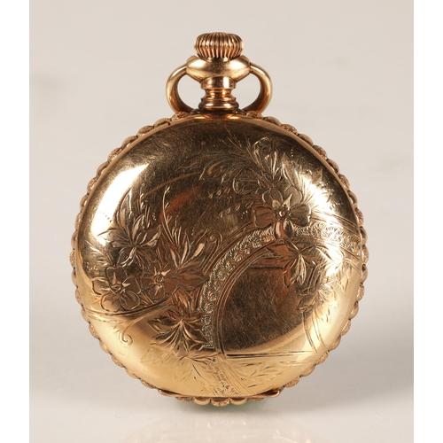 91 - Gents 14K gold Rockford full hunter pocket watch, white enamel dial with numbered hour markers and s... 