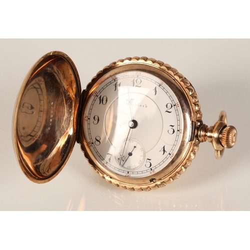 91 - Gents 14K gold Rockford full hunter pocket watch, white enamel dial with numbered hour markers and s... 
