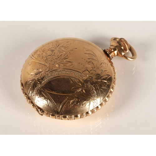 91 - Gents 14K gold Rockford full hunter pocket watch, white enamel dial with numbered hour markers and s... 