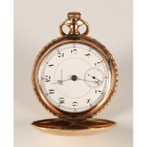 91 - Gents 14K gold Rockford full hunter pocket watch, white enamel dial with numbered hour markers and s... 