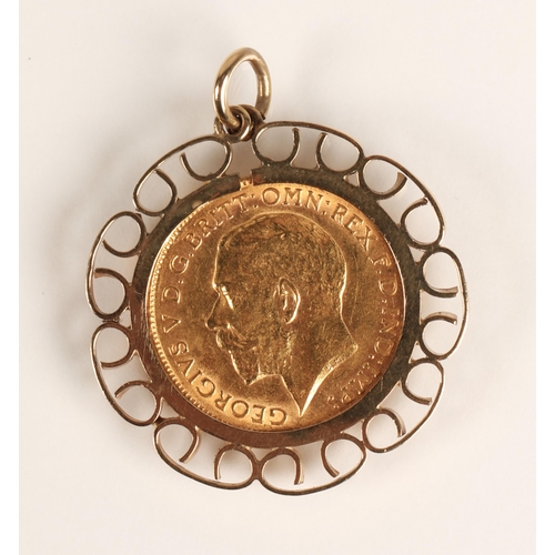 55A - George V gold half sovereign dated 1911 in 9ct gold pendant mount, gross weight 6.2g... 