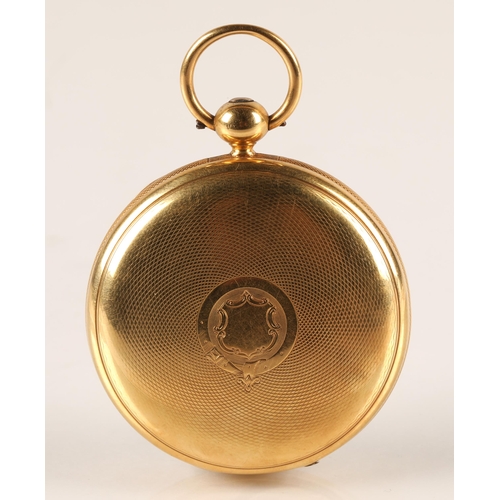 92 - Gents 18ct gold open face pocket watch, white enamel dial with Roman numerals and subsidiary dial, t... 
