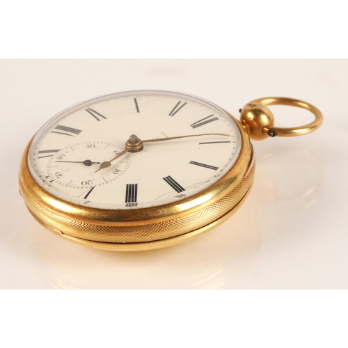 92 - Gents 18ct gold open face pocket watch, white enamel dial with Roman numerals and subsidiary dial, t... 