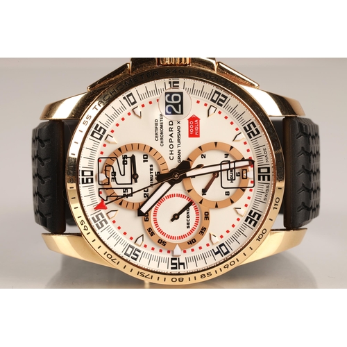 86 - Chopard 18ct rose gold chronometer Gentleman's wrist watch, the white enamel dial with three subsidi... 