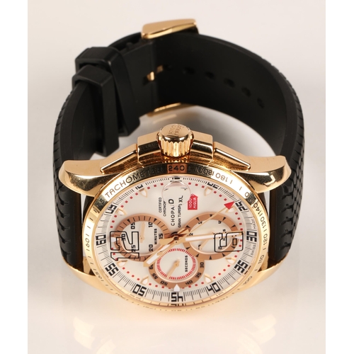 86 - Chopard 18ct rose gold chronometer Gentleman's wrist watch, the white enamel dial with three subsidi... 
