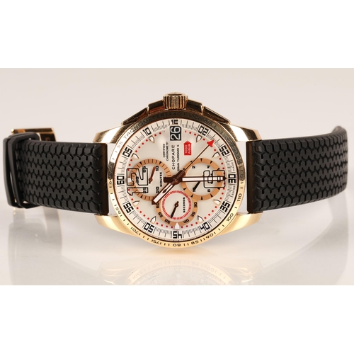 86 - Chopard 18ct rose gold chronometer Gentleman's wrist watch, the white enamel dial with three subsidi... 