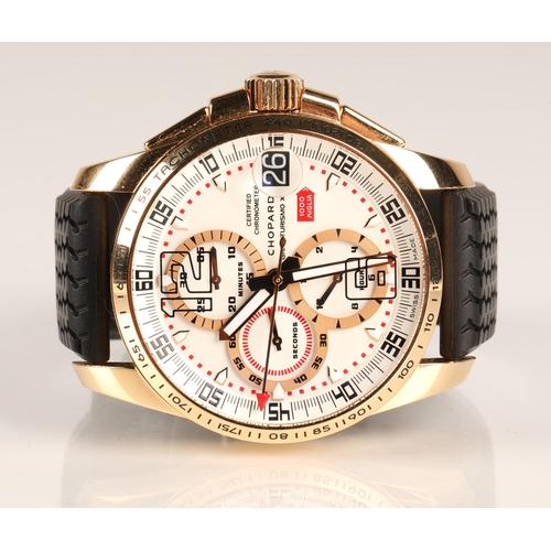 86 - Chopard 18ct rose gold chronometer Gentleman's wrist watch, the white enamel dial with three subsidi... 