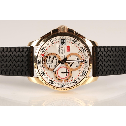 86 - Chopard 18ct rose gold chronometer Gentleman's wrist watch, the white enamel dial with three subsidi... 