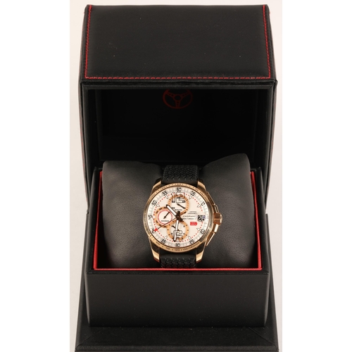 86 - Chopard 18ct rose gold chronometer Gentleman's wrist watch, the white enamel dial with three subsidi... 