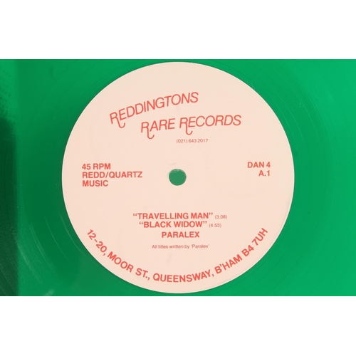 35 - NWOBHM, Paralex, Travelling Man on Reddington Rare Records 12'' green vinyl single (early pressing 1... 