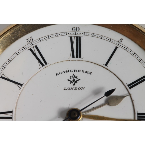 190 - 18ct yellow gold pocket watch, the white enamel dial with Roman numeral chapter ring, maker Rotherha... 