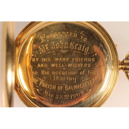 190 - 18ct yellow gold pocket watch, the white enamel dial with Roman numeral chapter ring, maker Rotherha... 
