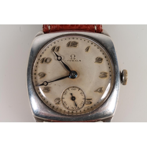 191 - 1930's silver cased gents Omega wristwatch, the champagne dial with arabic numeral chapter ring and ... 