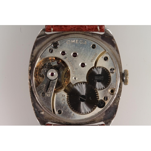 191 - 1930's silver cased gents Omega wristwatch, the champagne dial with arabic numeral chapter ring and ... 