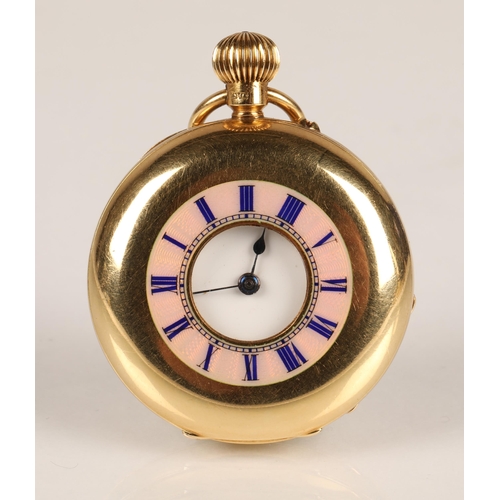 93 - Ladies 18ct gold half hunter pocket watch, gross weight 47.5g