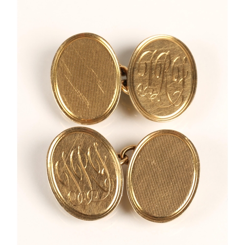 75A - Pair of Gents 9ct gold oval cufflinks, weight 9g
