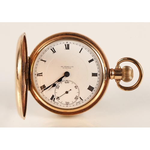 81 - Gents gold plated half hunter pocket watch, white enamel dial with Roman numerals and subsidiary dia... 