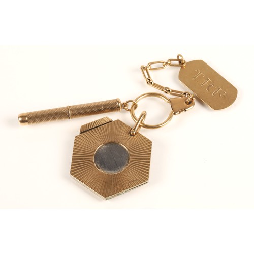 72A - 9ct gold mounted cigar cutter, 9ct gold piercer and 9ct gold keyring, gross weight 32g... 