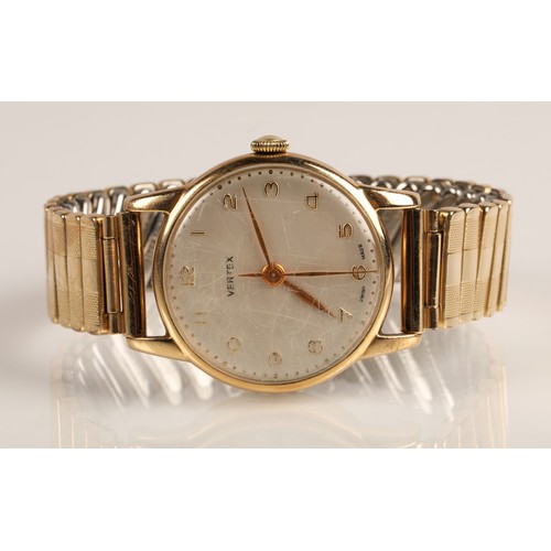 82A - Gents 9ct gold Vertex wrist watch on a rolled gold expandable strap