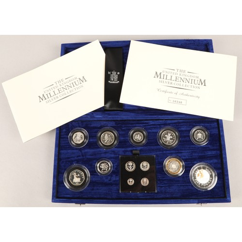 71A - The Royal Mint Millennium silver proof coin set, to include Maundy money, number 06240 with fitted c... 