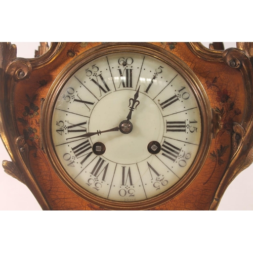 1 - French Rococo style painted giltwood mantel clock, the movement stamped A D Mougin, no.88119, 40cm h... 