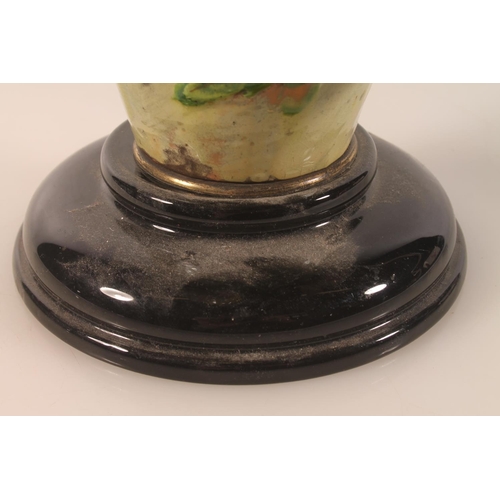 11 - Linthorpe style pottery baluster vase with relief floral decoration converted to a table lamp, 30cm ... 