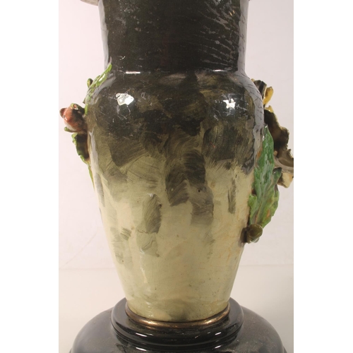 11 - Linthorpe style pottery baluster vase with relief floral decoration converted to a table lamp, 30cm ... 