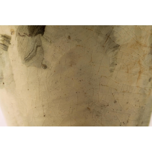 11 - Linthorpe style pottery baluster vase with relief floral decoration converted to a table lamp, 30cm ... 