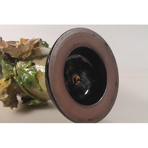 11 - Linthorpe style pottery baluster vase with relief floral decoration converted to a table lamp, 30cm ... 